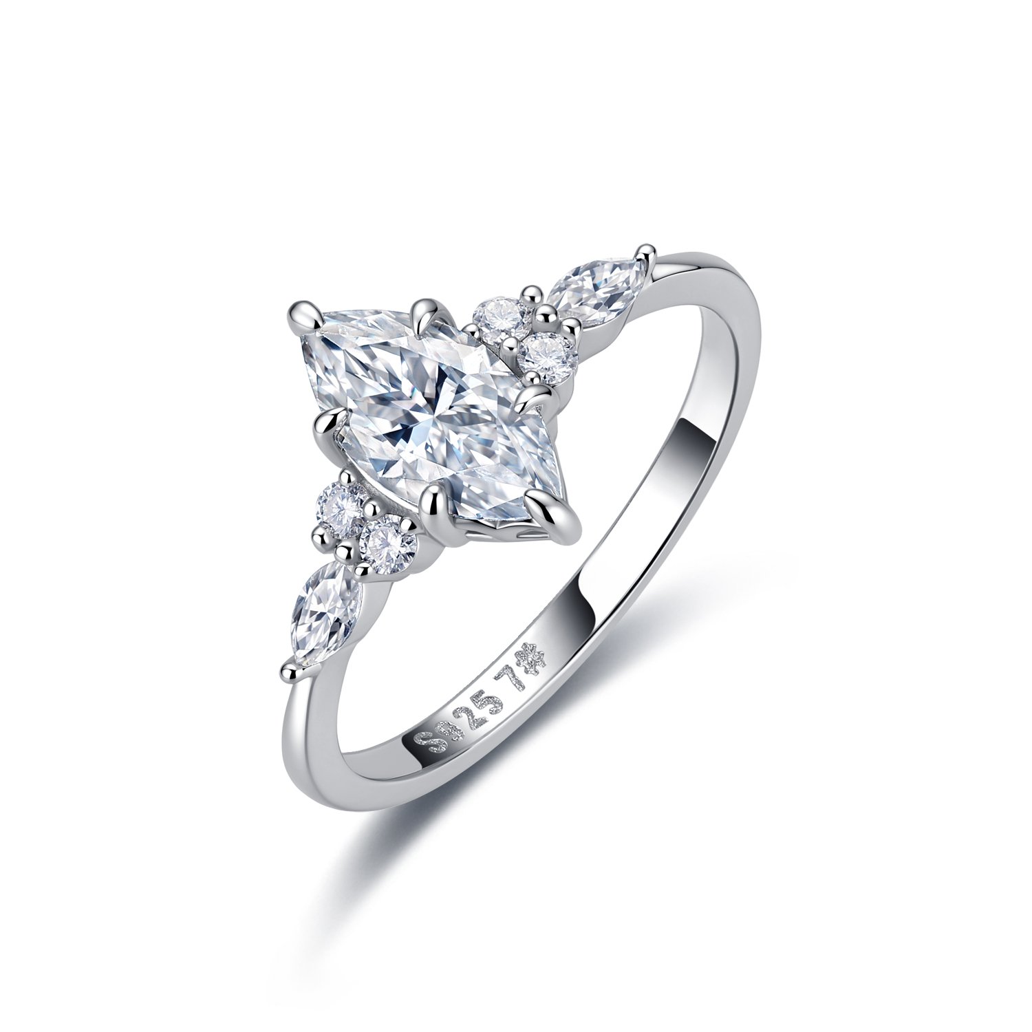 Marquise Moissanite Cluster Accent Ring – 1ct DEW Centre