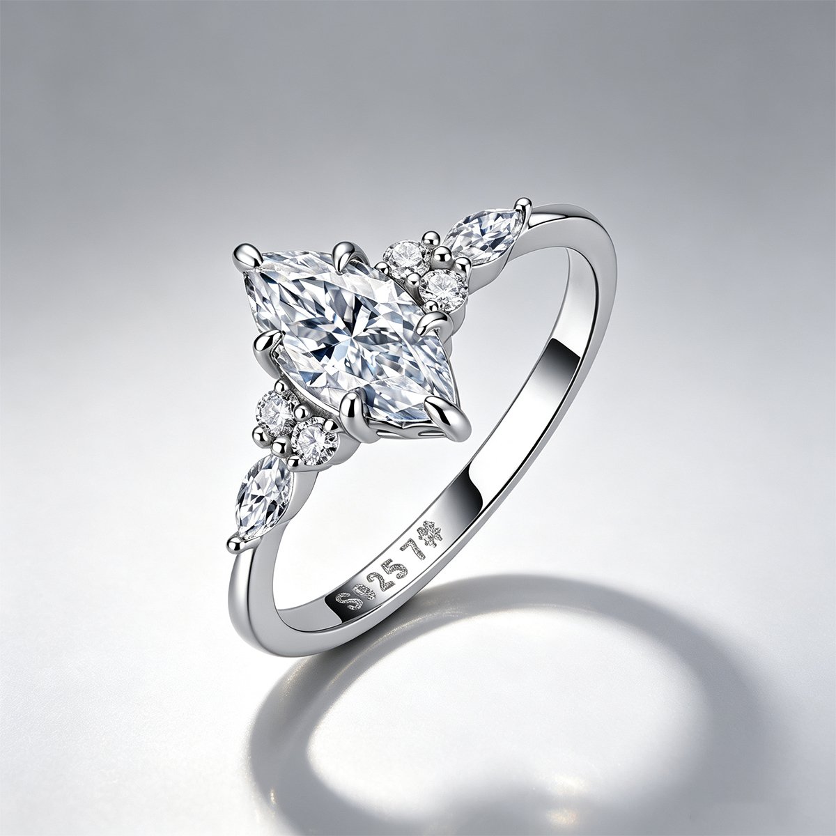 Marquise Moissanite Cluster Accent Ring – 1ct DEW Centre - Image 3