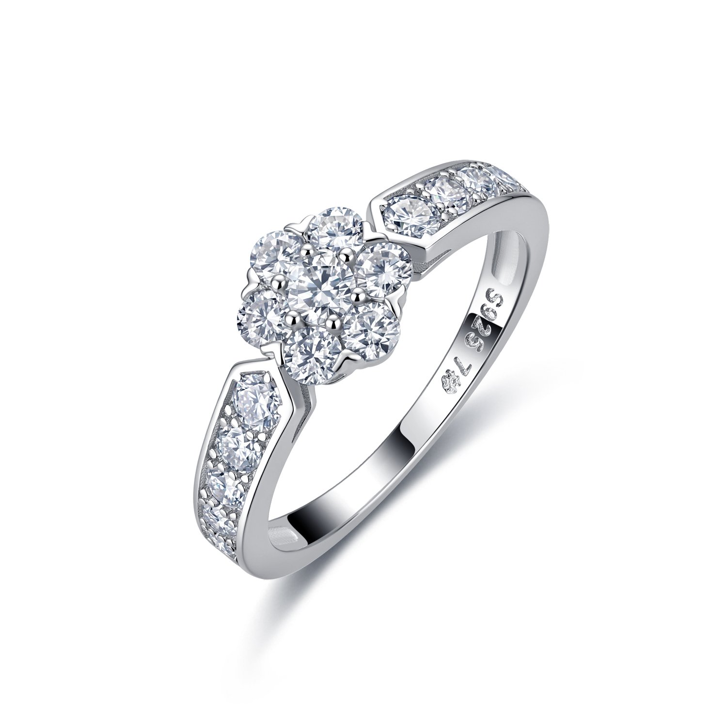 Moissanite Flower Cluster Ring – Pavé Band, 0.8ct DEW