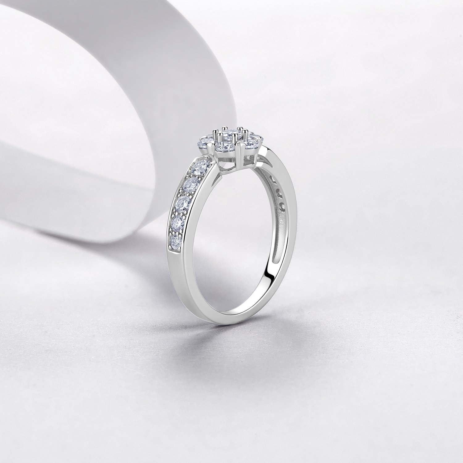 Moissanite Flower Cluster Ring – Pavé Band, 0.8ct DEW - Image 2