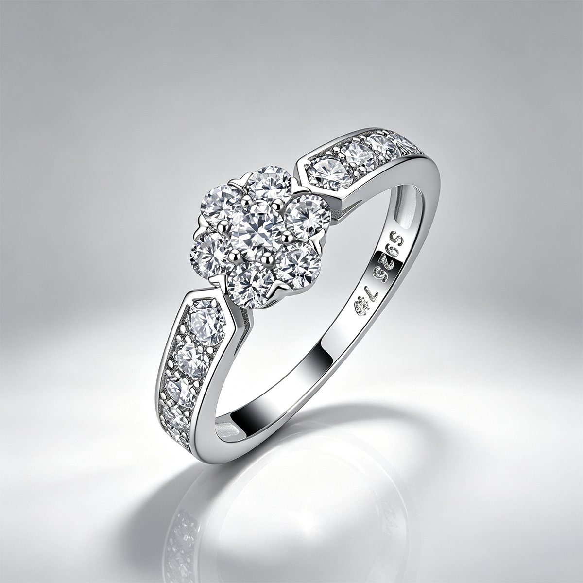 Moissanite Flower Cluster Ring – Pavé Band, 0.8ct DEW - Image 3