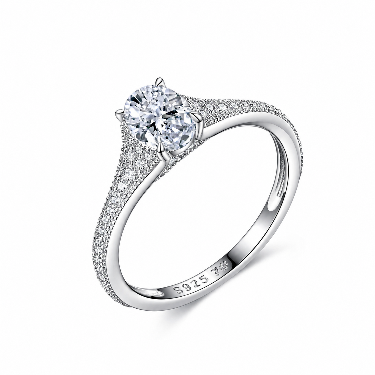 Oval Moissanite Tapered Pavé Engagement Ring – 1.23ct DEW