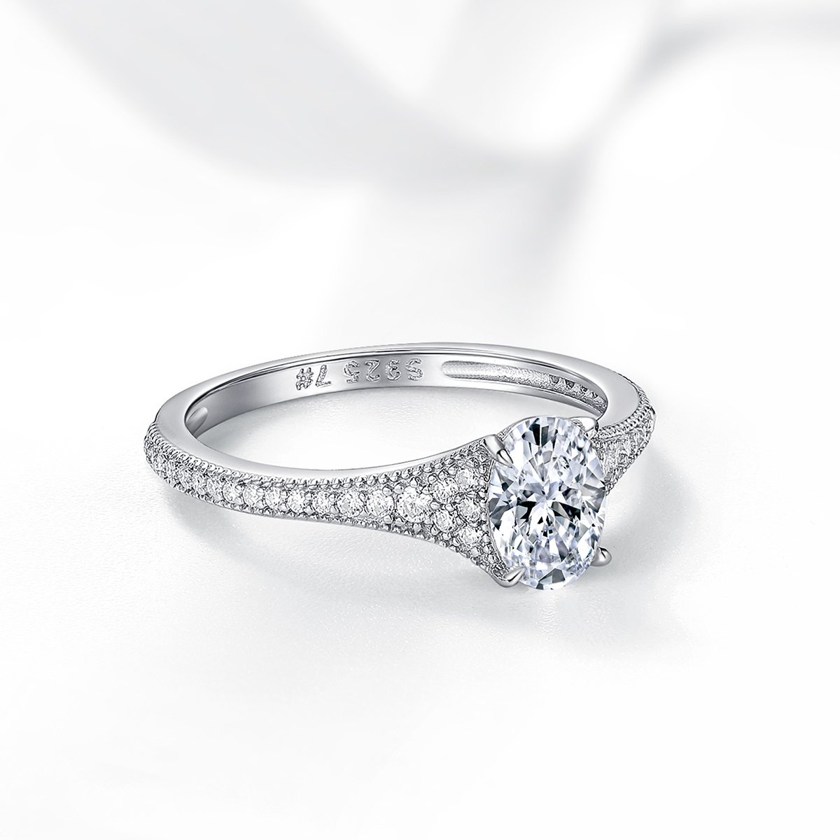 Oval Moissanite Tapered Pavé Engagement Ring – 1.23ct DEW - alternate view