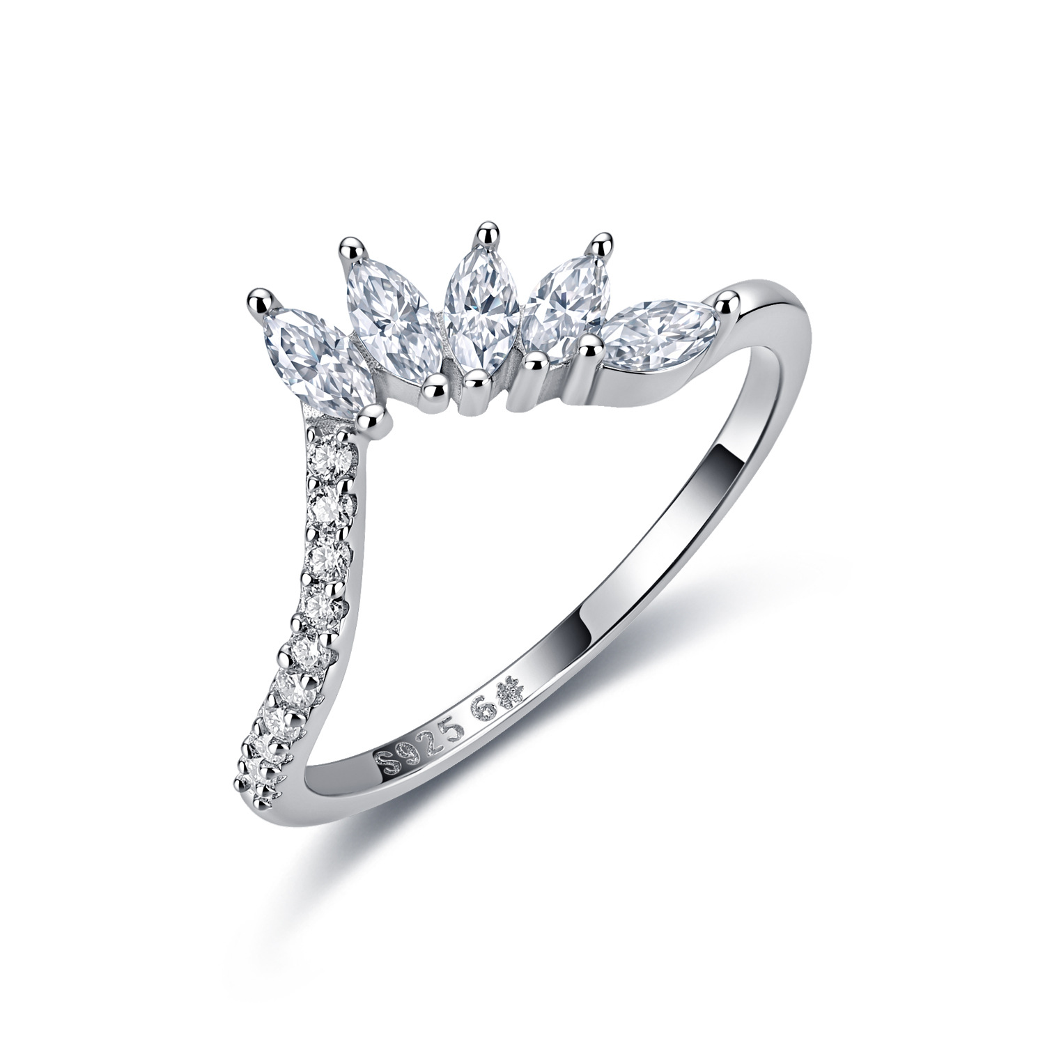Marquise Moissanite Crown Chevron Stacking Ring – 0.59ct DEW