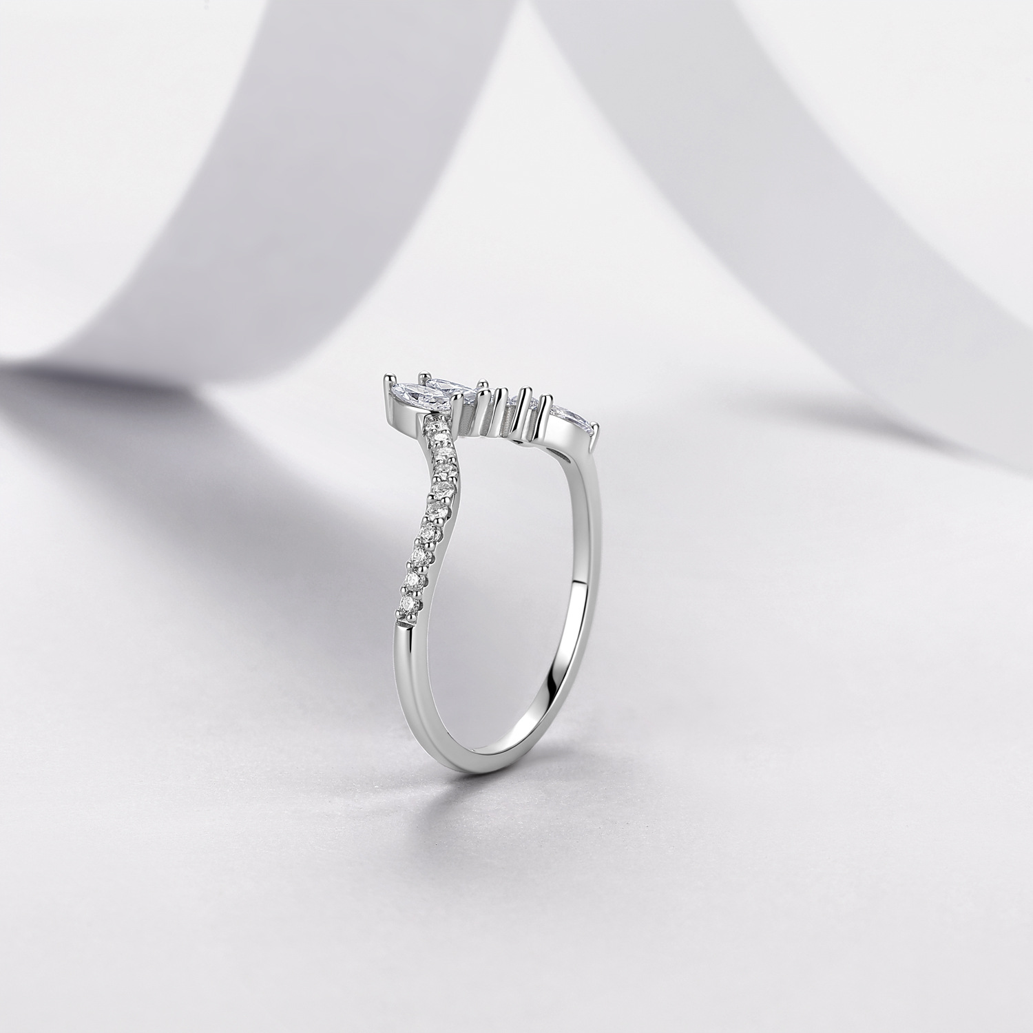 Marquise Moissanite Crown Chevron Stacking Ring – 0.59ct DEW - alternate view
