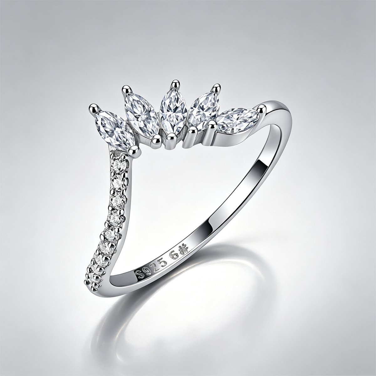 Marquise Moissanite Crown Chevron Stacking Ring – 0.59ct DEW - Image 3