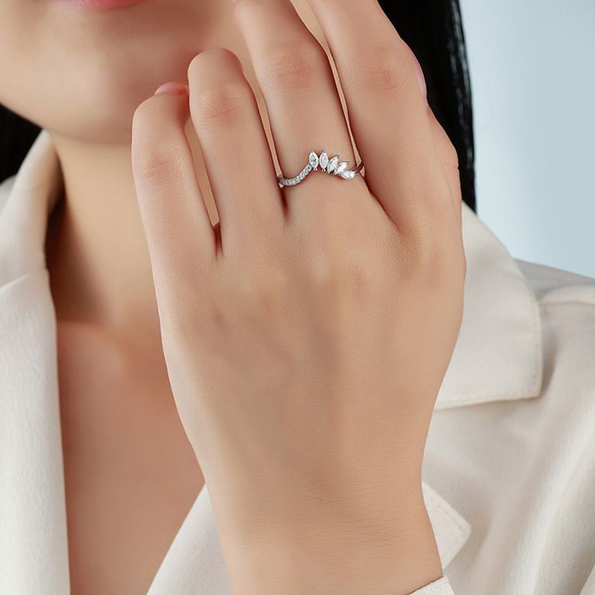Marquise Moissanite Crown Chevron Stacking Ring – 0.59ct DEW - Image 4