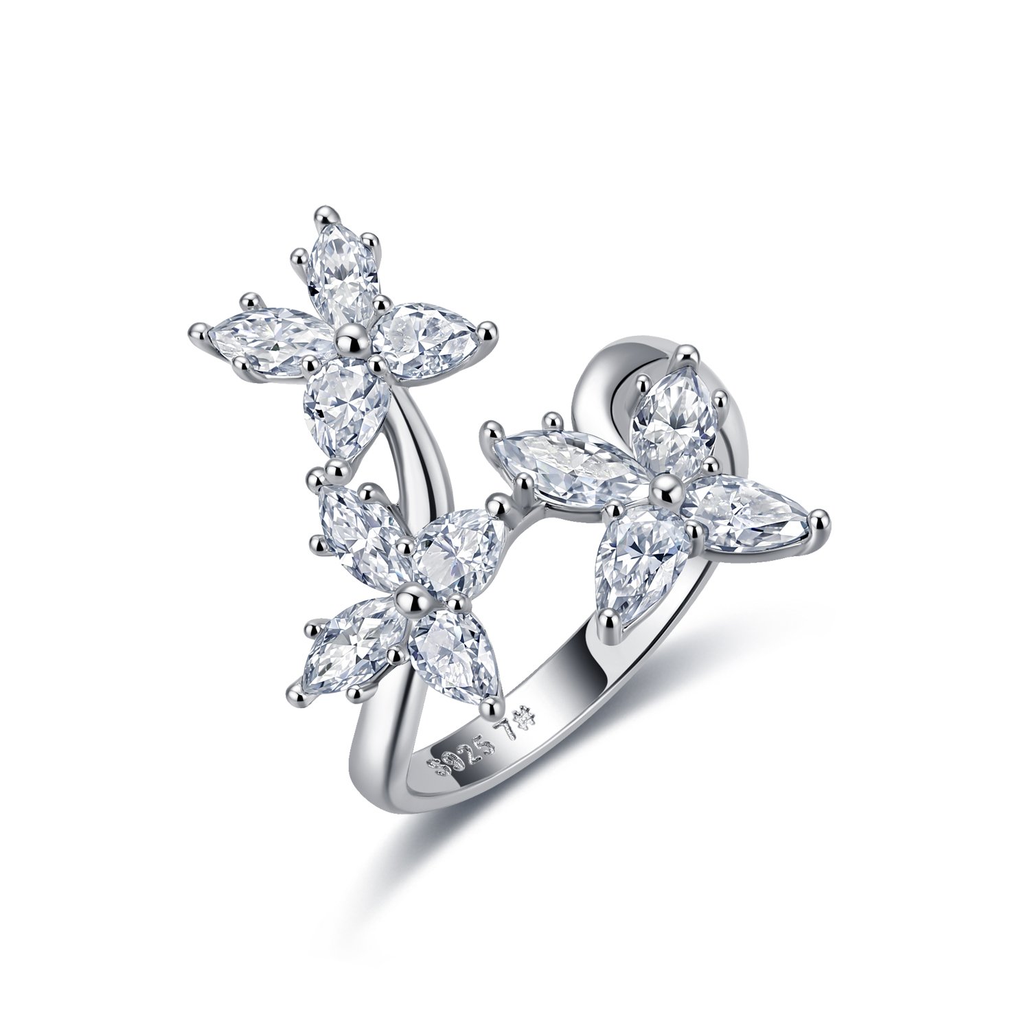 Marquise & Pear Moissanite Flower Bypass Ring – 1.9ct DEW