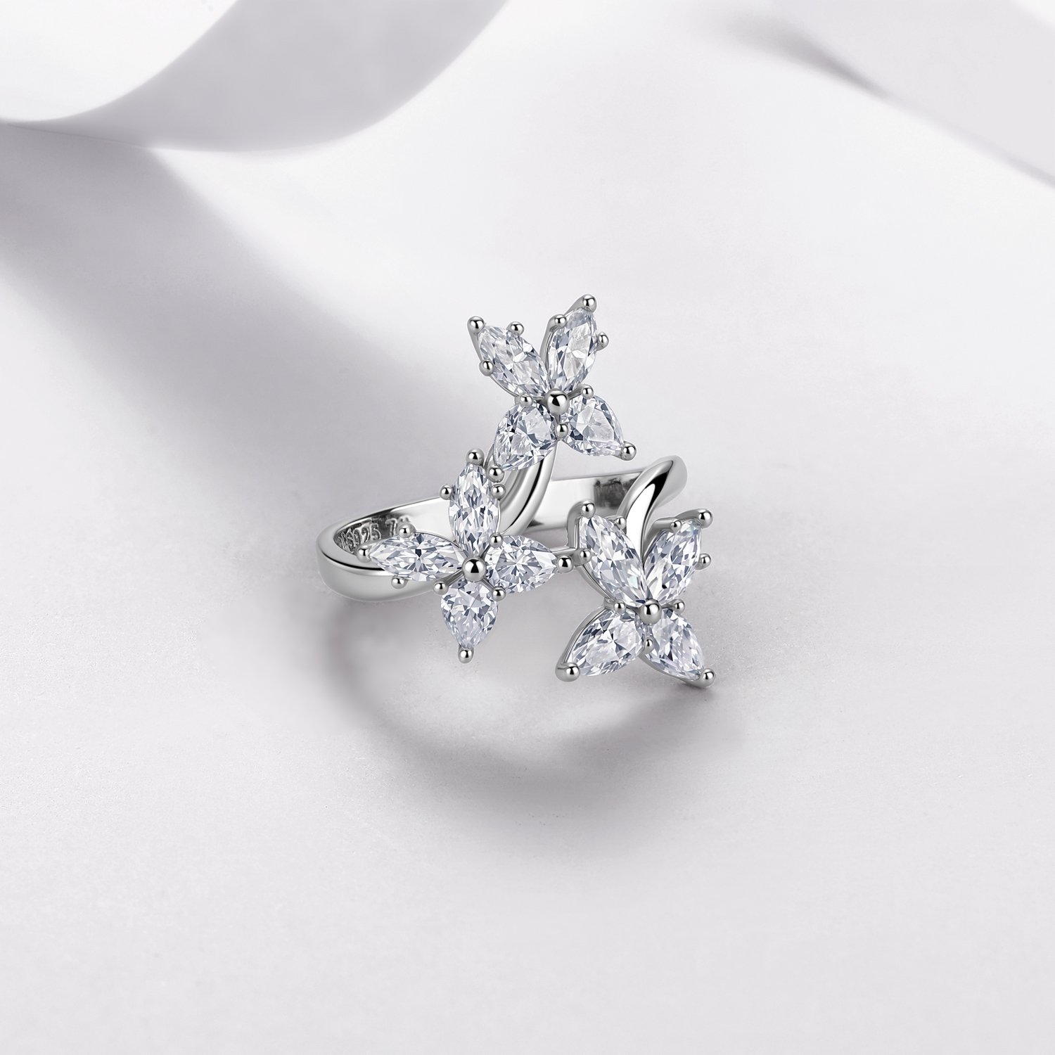 Marquise & Pear Moissanite Flower Bypass Ring – 1.9ct DEW - Image 2