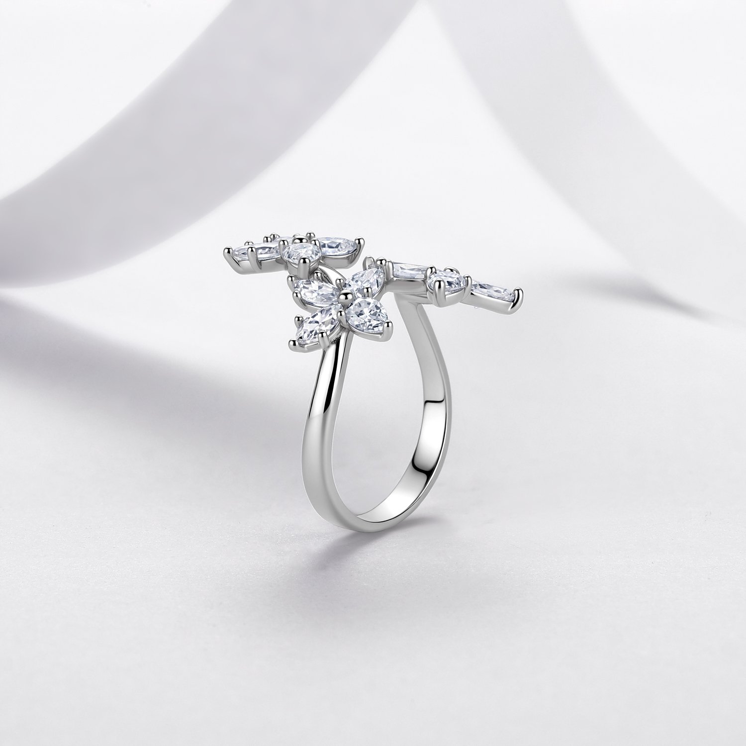 Marquise & Pear Moissanite Flower Bypass Ring – 1.9ct DEW - Image 3