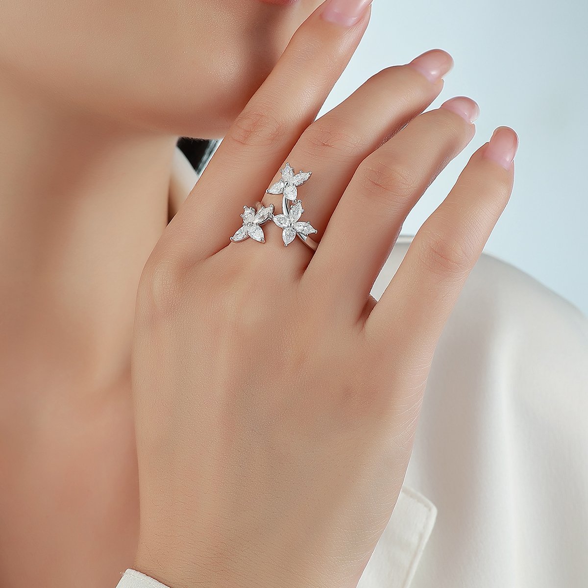 Marquise & Pear Moissanite Flower Bypass Ring – 1.9ct DEW - Image 4