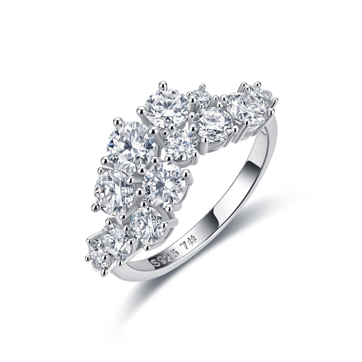Round Moissanite Asymmetric Cluster Ring – 2.2ct DEW