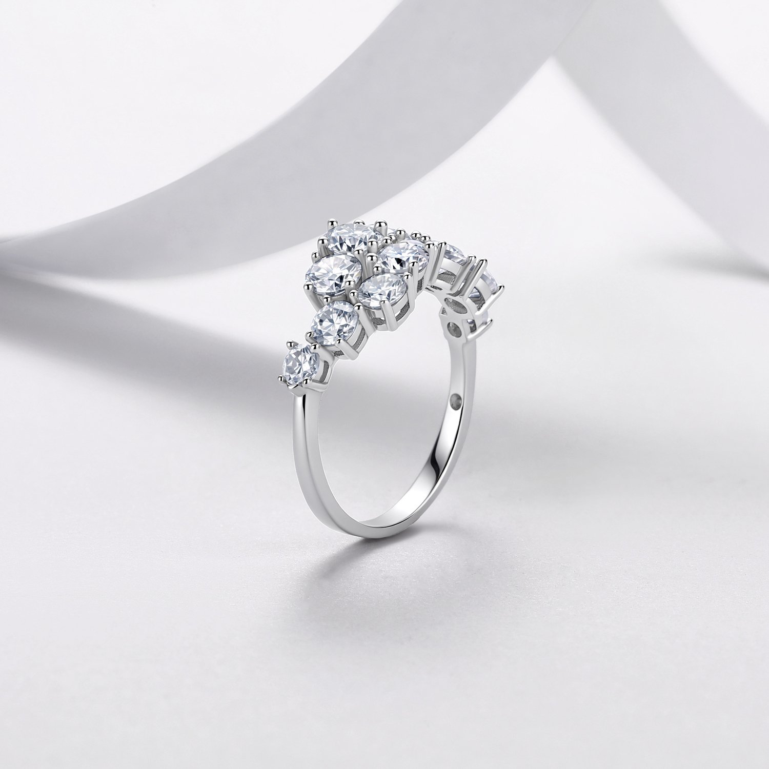 Round Moissanite Asymmetric Cluster Ring – 2.2ct DEW - Image 2