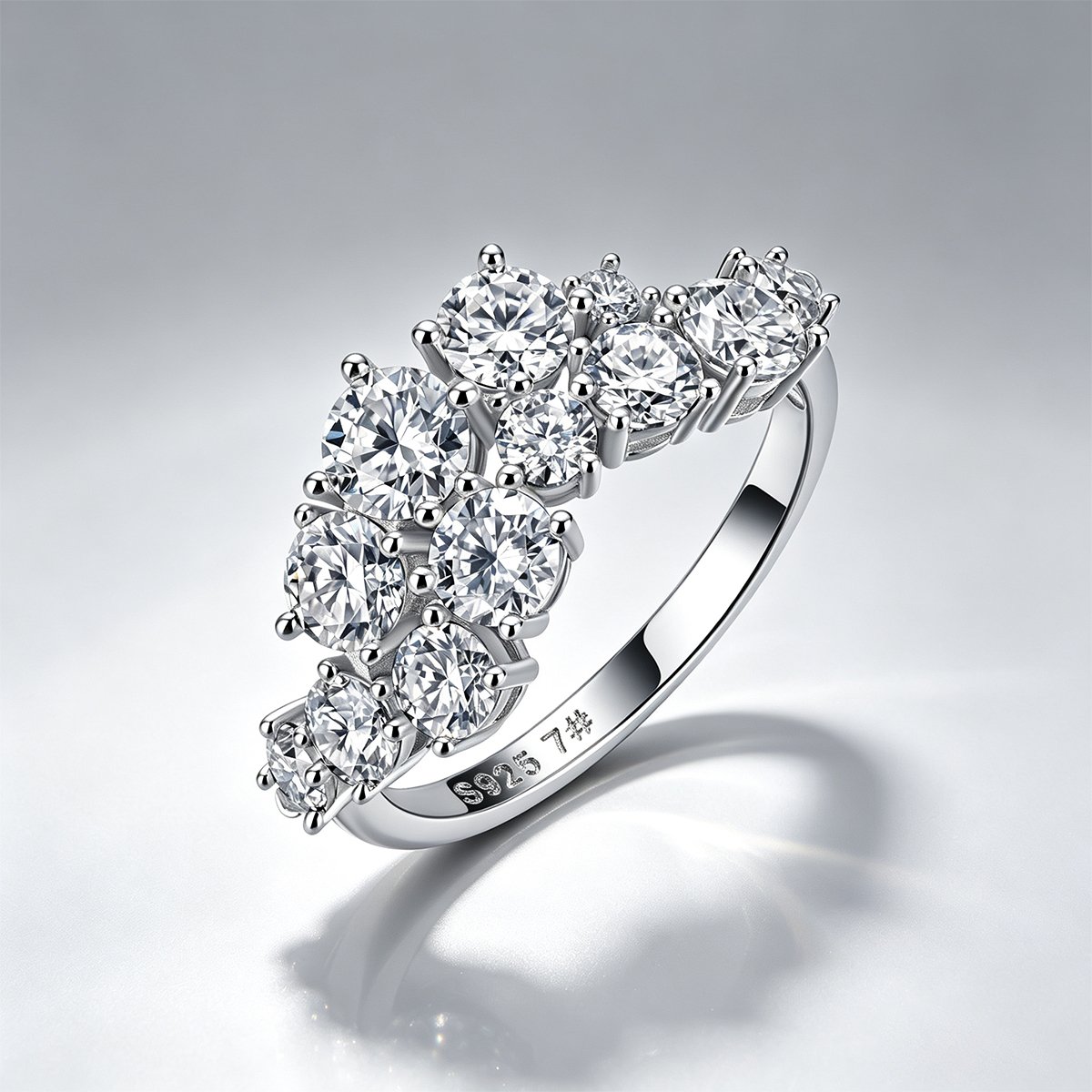 Round Moissanite Asymmetric Cluster Ring – 2.2ct DEW - Image 3