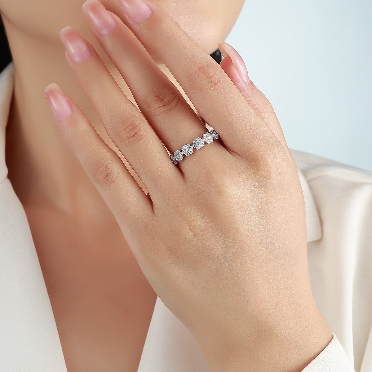 Moissanite Flower Cluster Eternity Band – 1.54ct DEW - Image 4