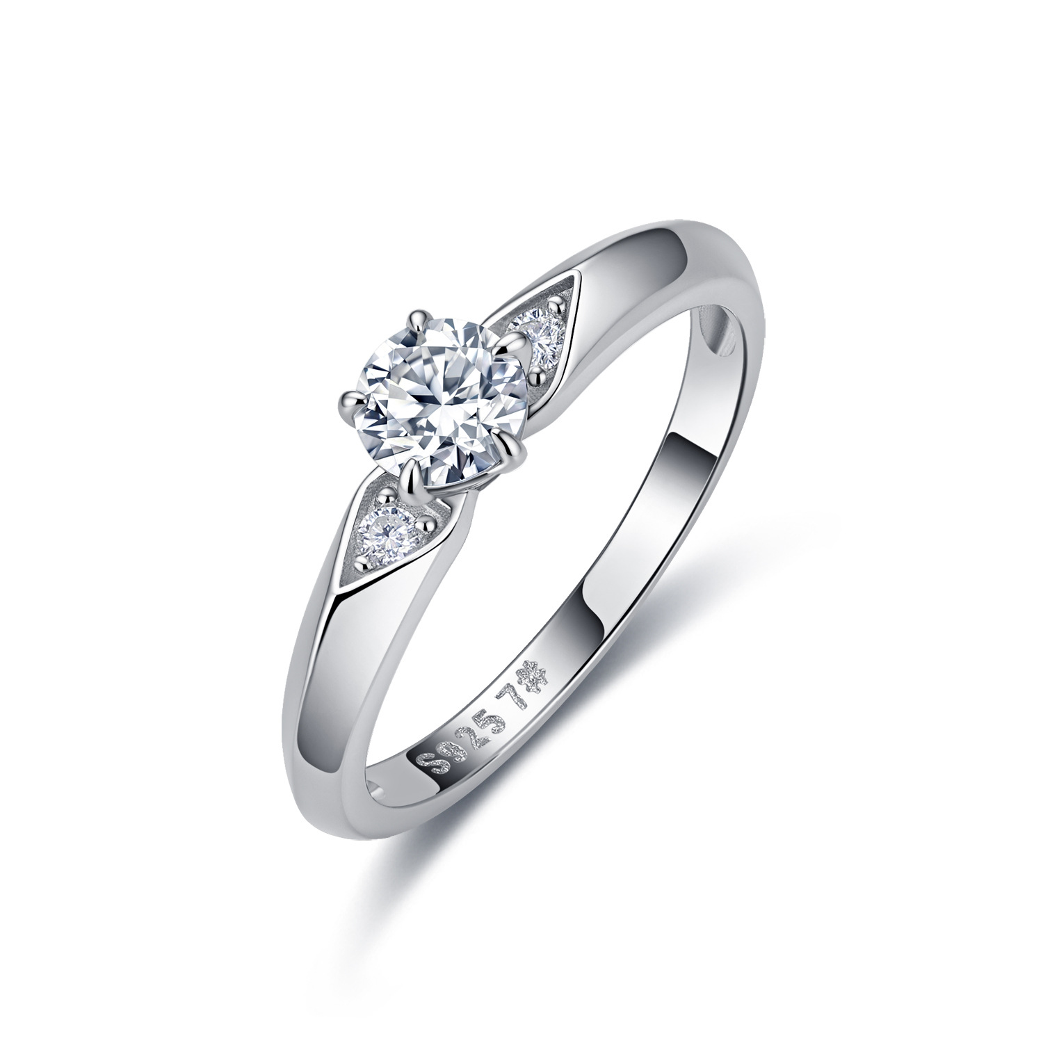 Round Moissanite Engagement Ring – 0.55ct DEW, Teardrop Accents