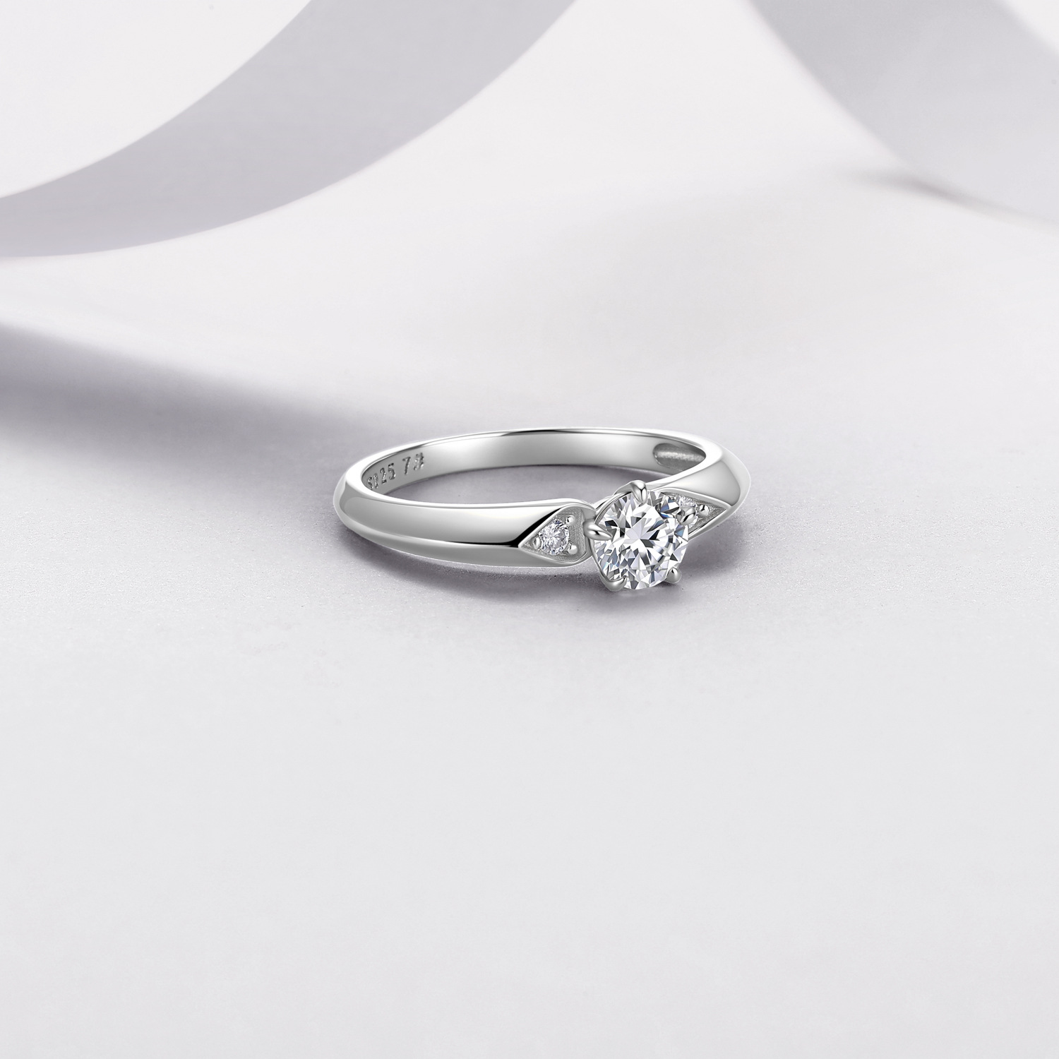 Round Moissanite Engagement Ring – 0.55ct DEW, Teardrop Accents - alternate view