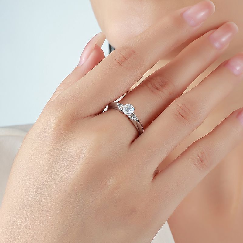 Round Moissanite Engagement Ring – 0.55ct DEW, Teardrop Accents - Image 4