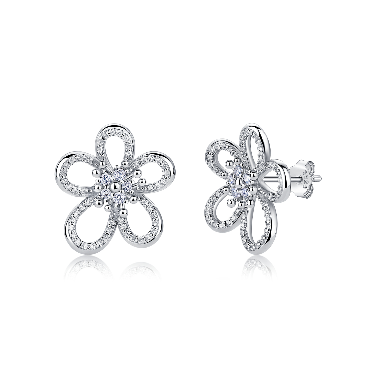 Moissanite Open-Petal Flower Stud Earrings – 0.2ct DEW Each
