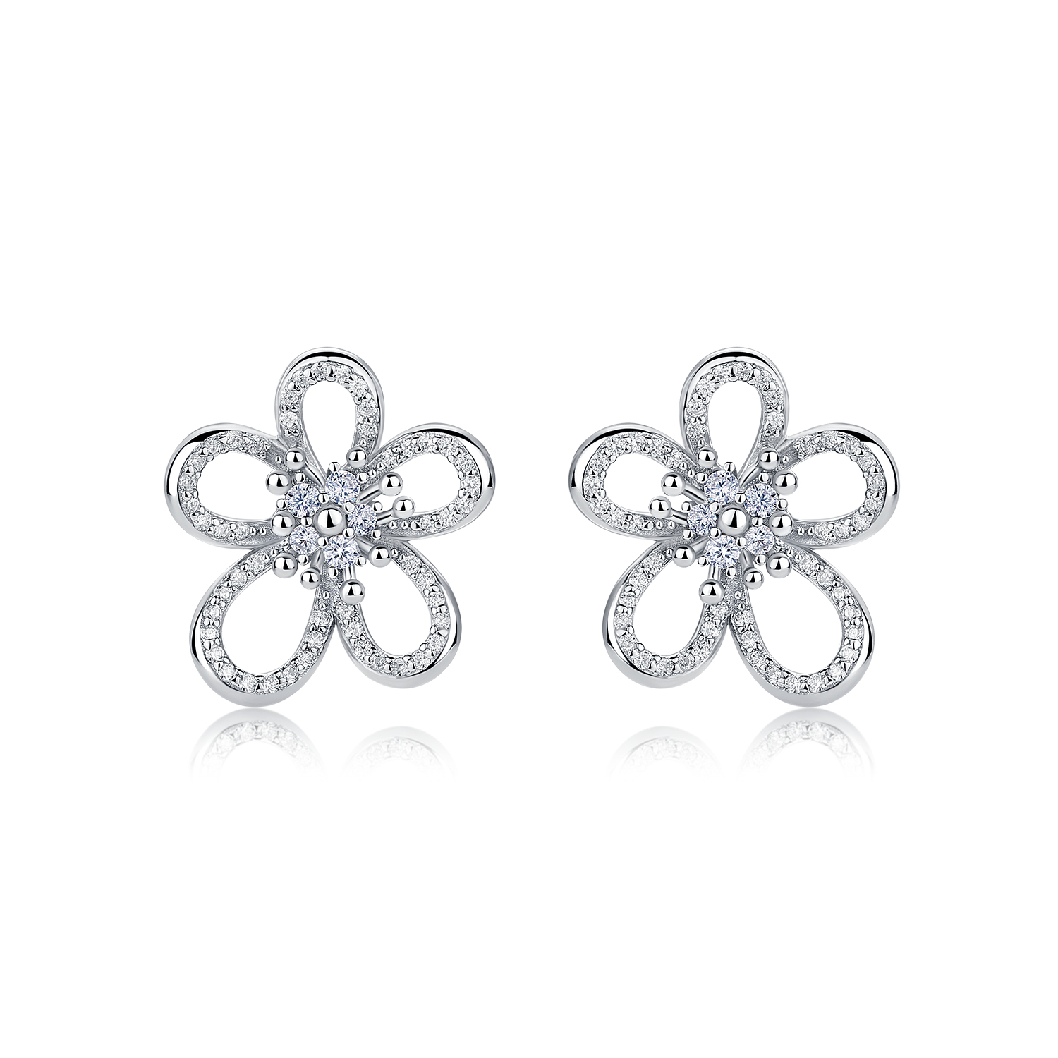 Moissanite Open-Petal Flower Stud Earrings – 0.2ct DEW Each - Image 2