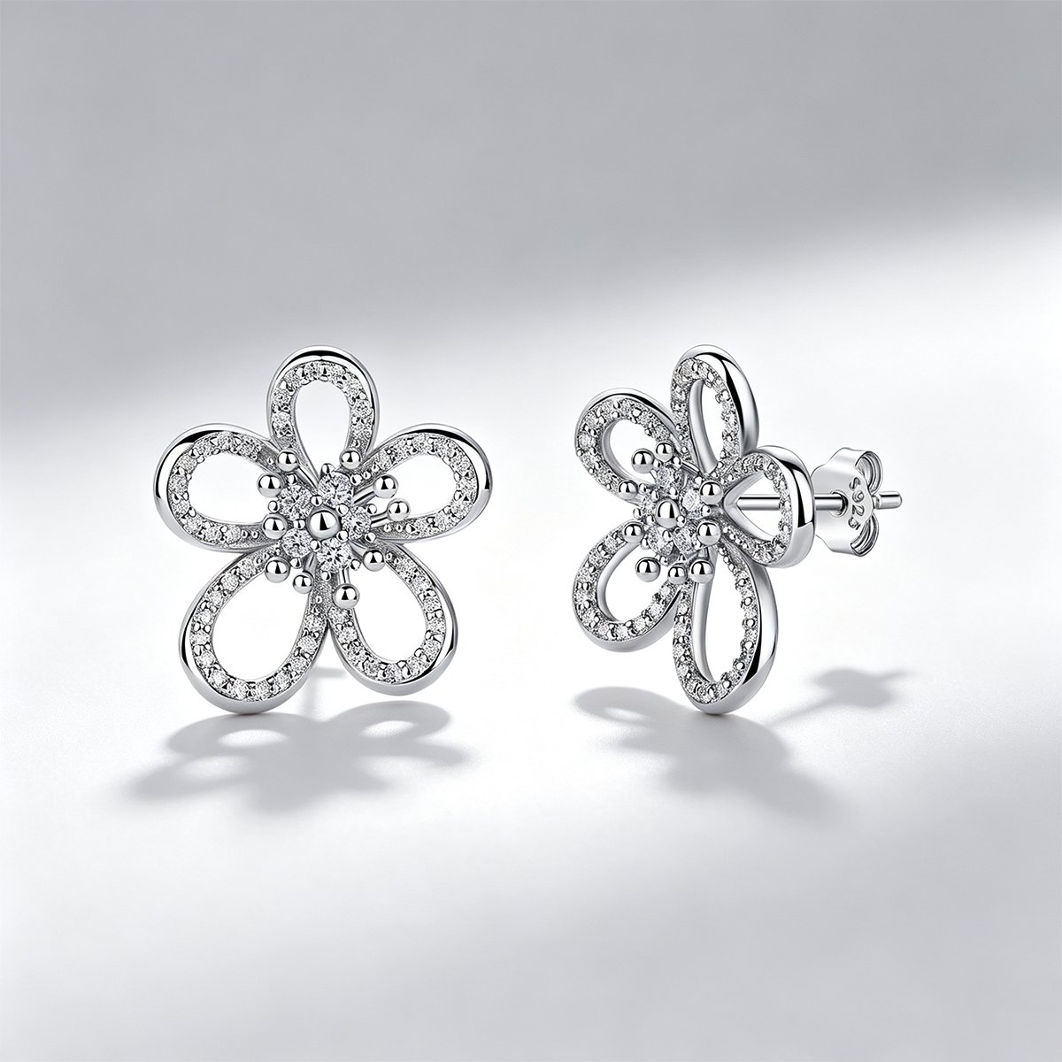 Moissanite Open-Petal Flower Stud Earrings – 0.2ct DEW Each - Image 3