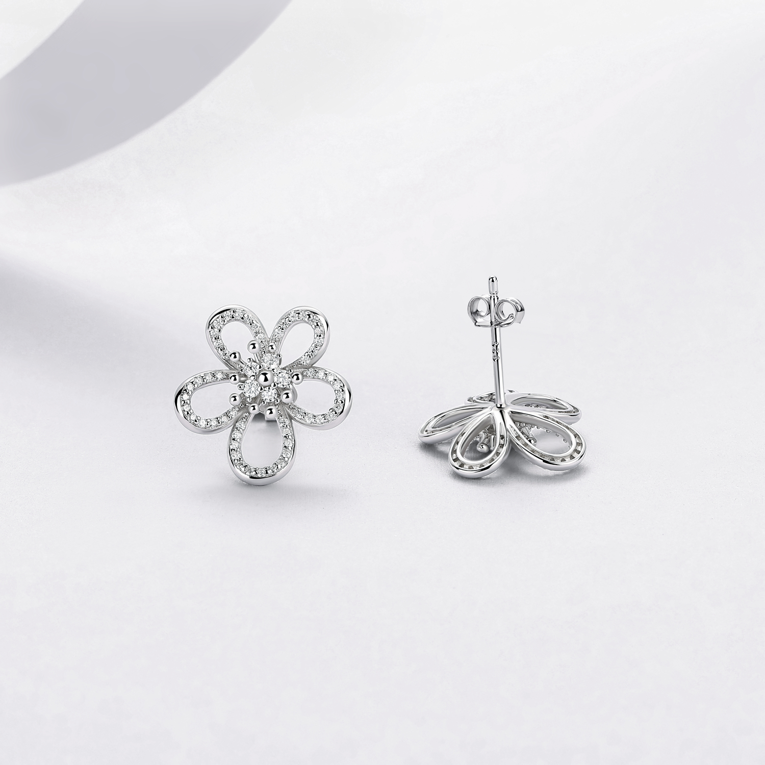 Moissanite Open-Petal Flower Stud Earrings – 0.2ct DEW Each - Image 4
