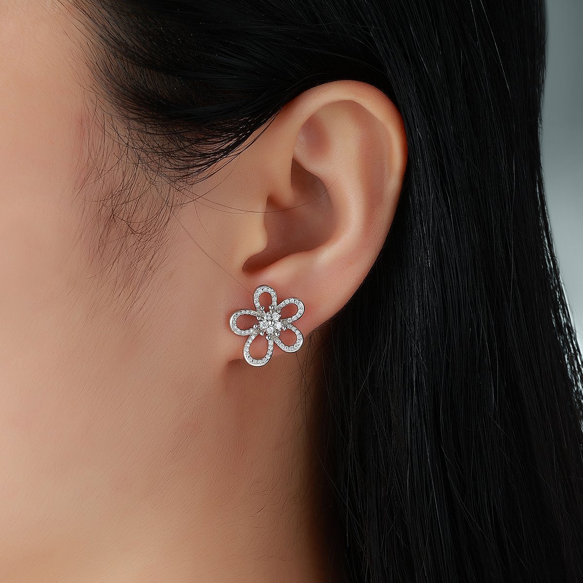 Moissanite Open-Petal Flower Stud Earrings – 0.2ct DEW Each - Image 5