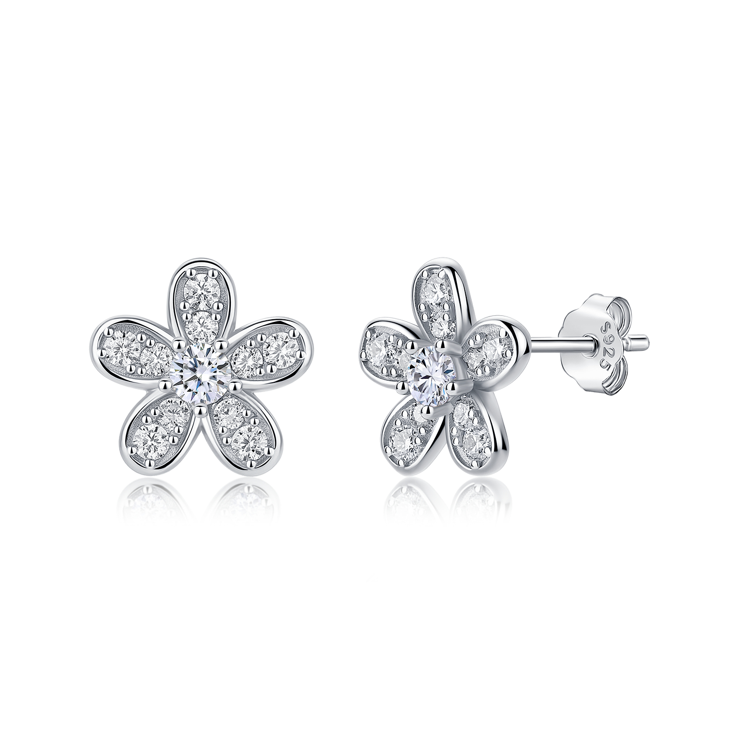 Moissanite Five-Petal Flower Stud Earrings – 0.31ct DEW Each