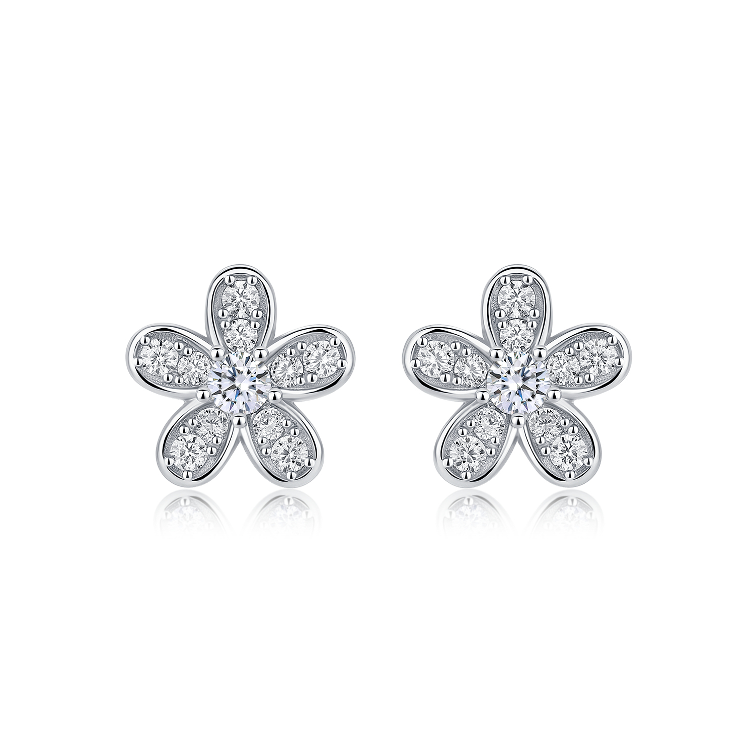 Moissanite Five-Petal Flower Stud Earrings – 0.31ct DEW Each - Image 2