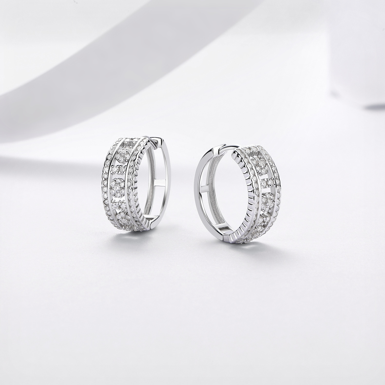 Moissanite Wide Pavé Huggie Hoop Earrings – 0.4ct DEW Each - Image 3
