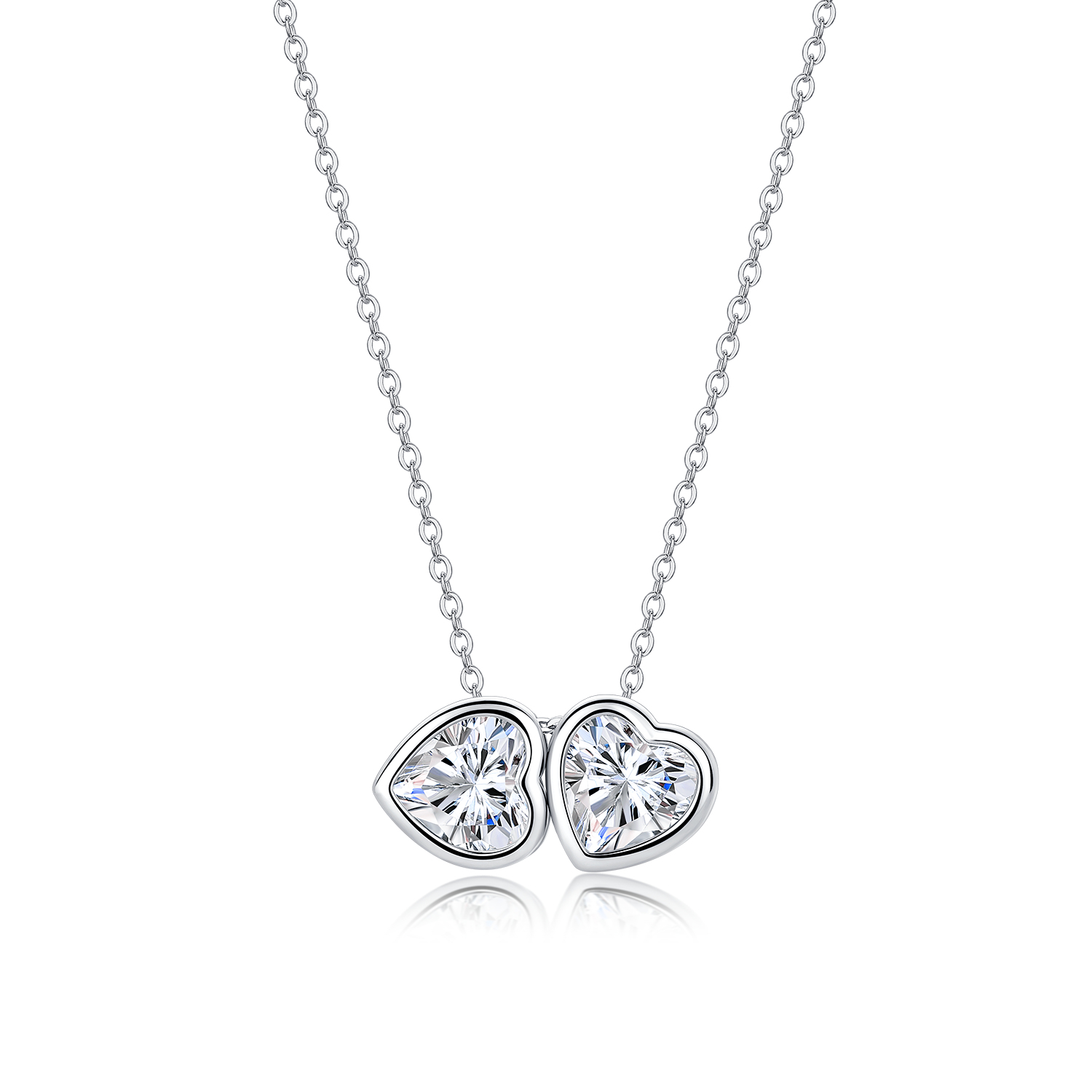 Heart-Cut Moissanite Double Heart Necklace – 4ct DEW