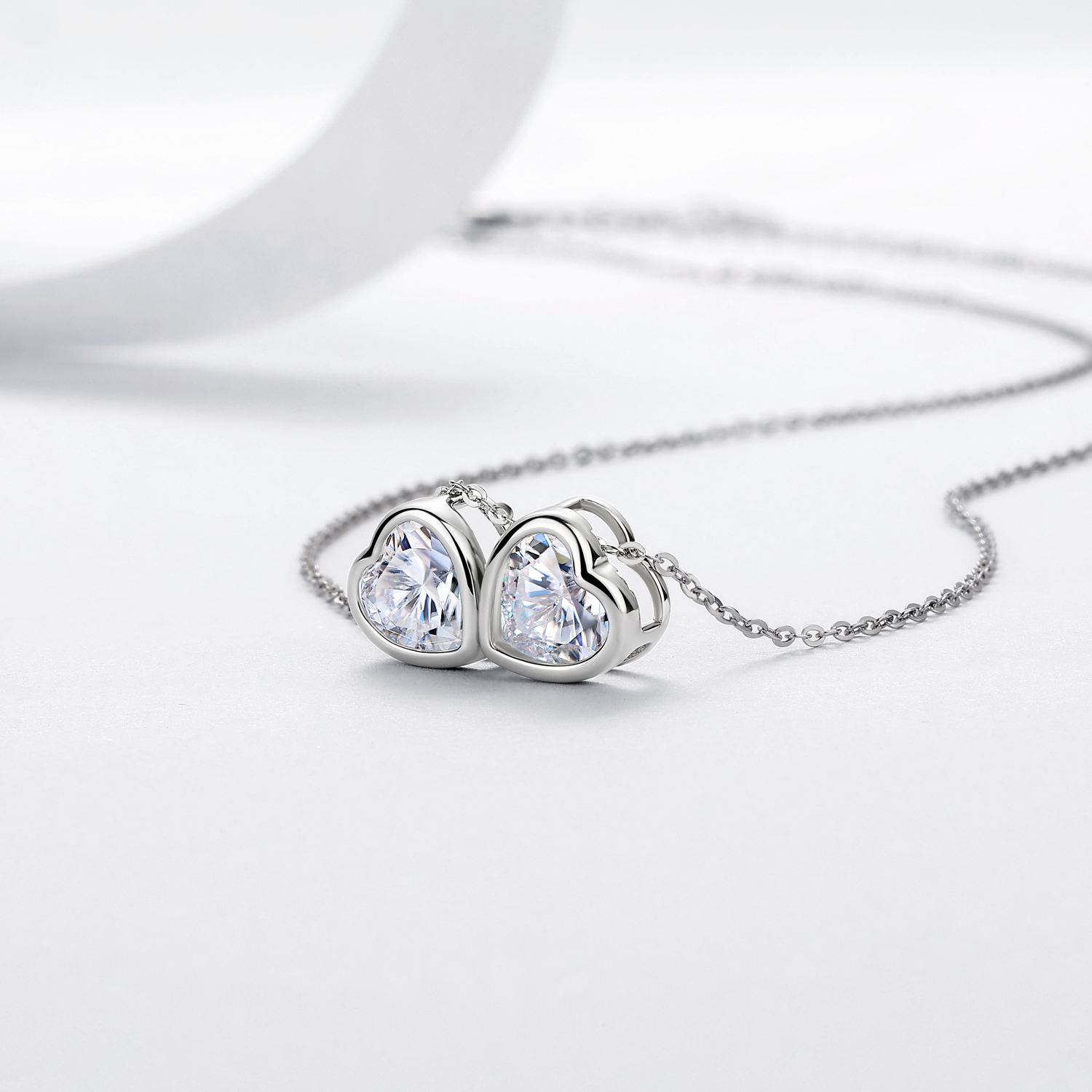 Heart-Cut Moissanite Double Heart Necklace – 4ct DEW - alternate view
