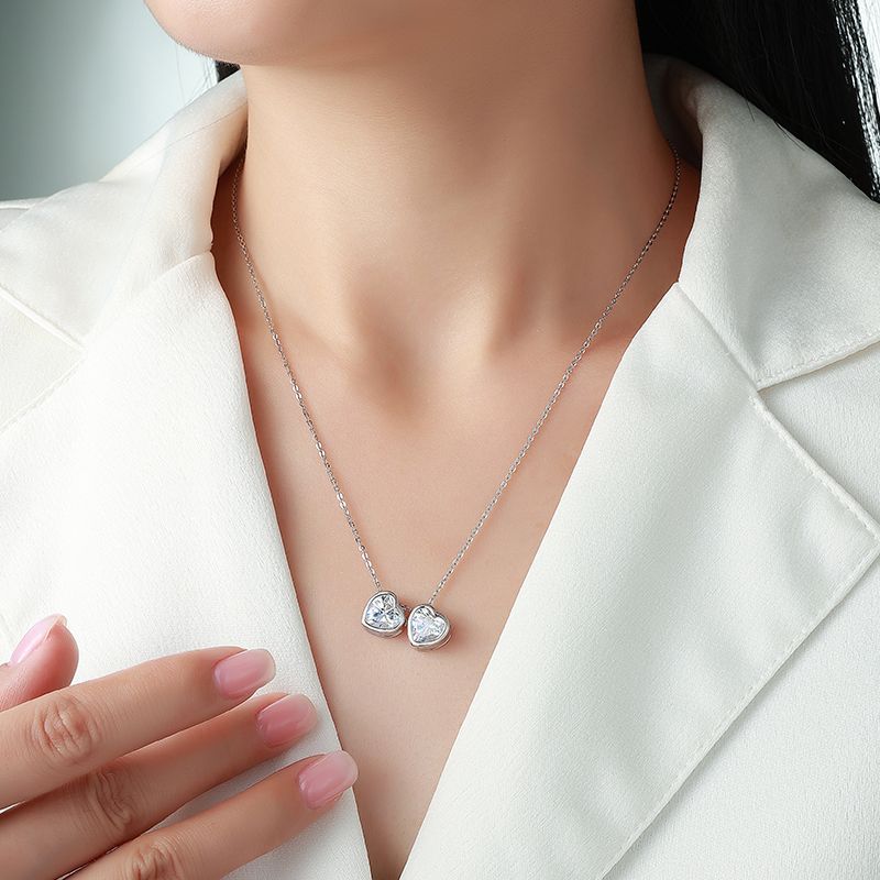 Heart-Cut Moissanite Double Heart Necklace – 4ct DEW - Image 5