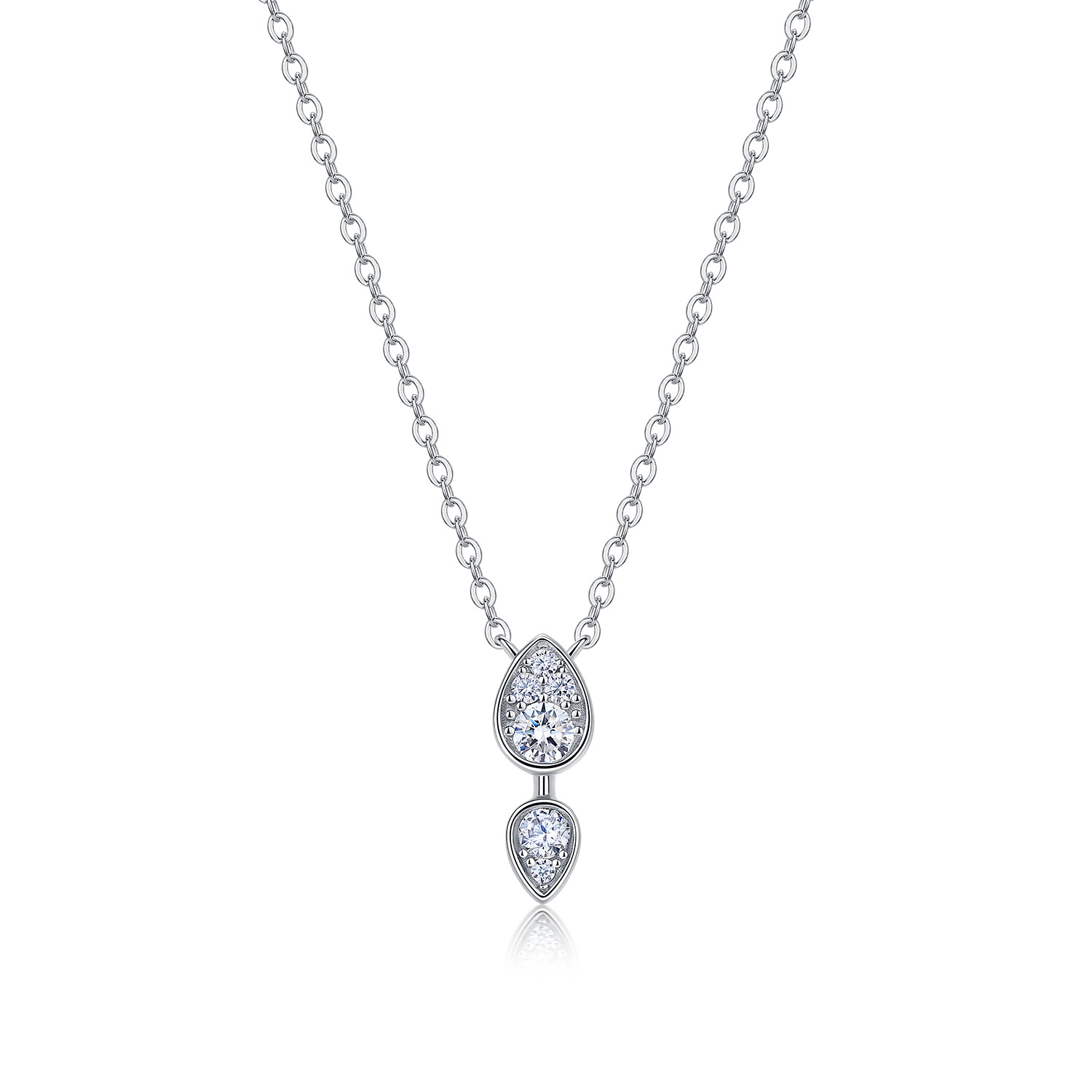 Moissanite Double Teardrop Pendant Necklace – 0.2ct DEW