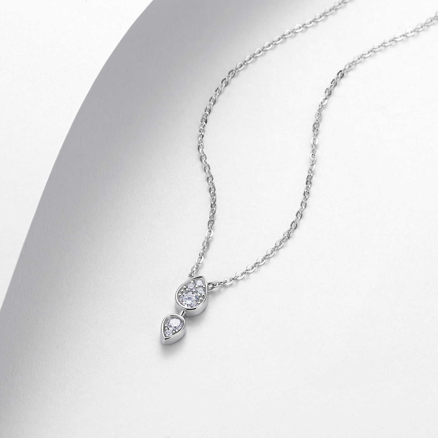 Moissanite Double Teardrop Pendant Necklace – 0.2ct DEW - alternate view