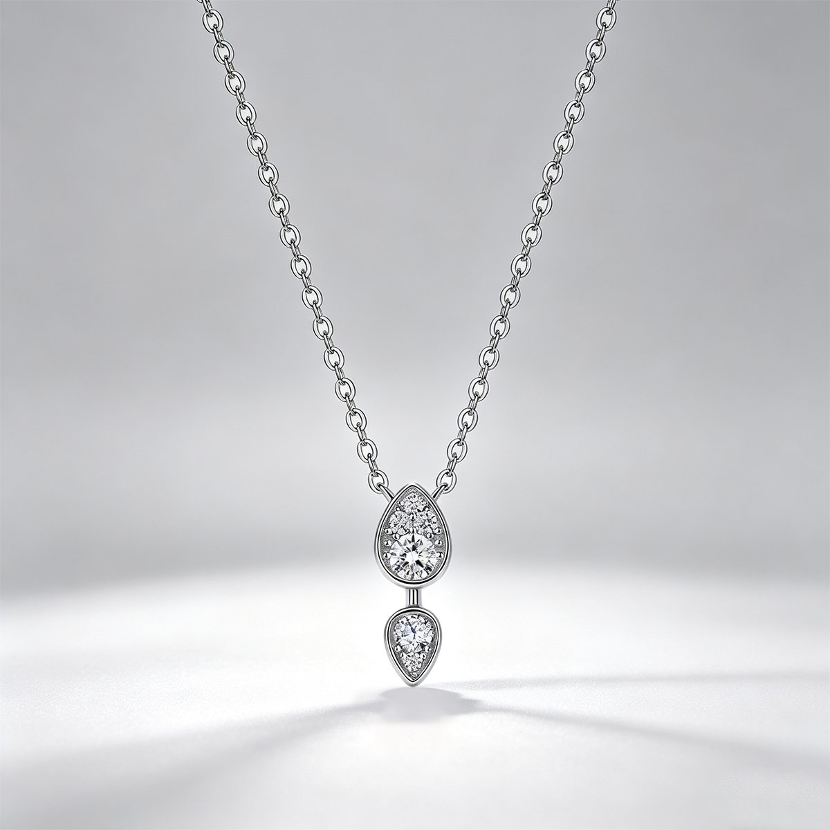 Moissanite Double Teardrop Pendant Necklace – 0.2ct DEW - Image 3
