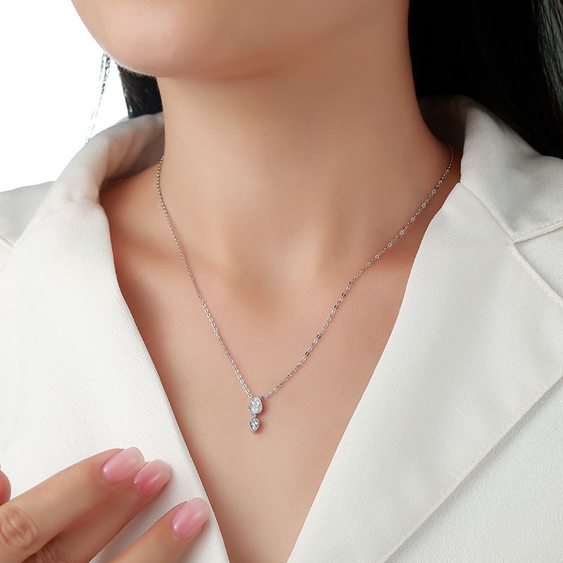 Moissanite Double Teardrop Pendant Necklace – 0.2ct DEW - Image 4
