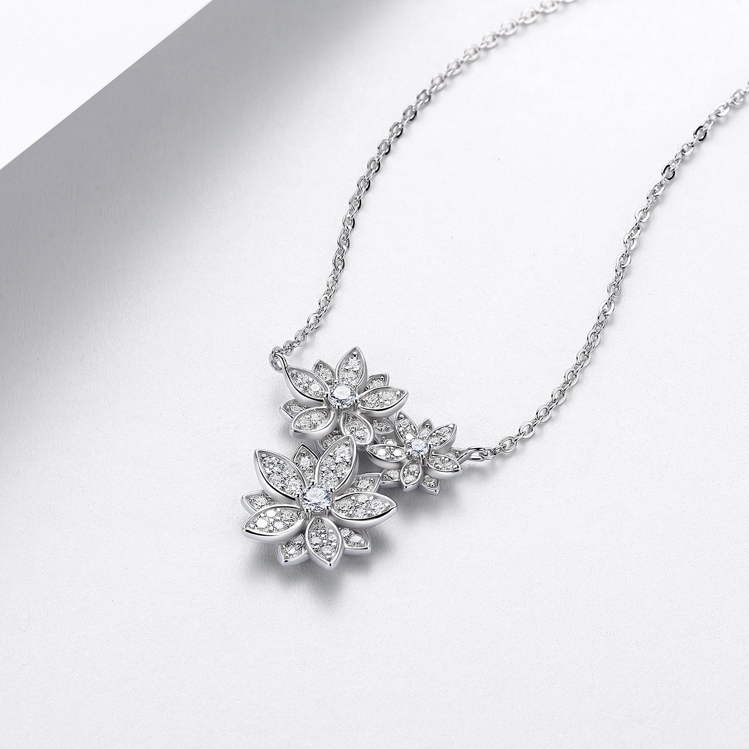 Pavé Moissanite Three-Flower Cluster Necklace – 0.9ct DEW - alternate view