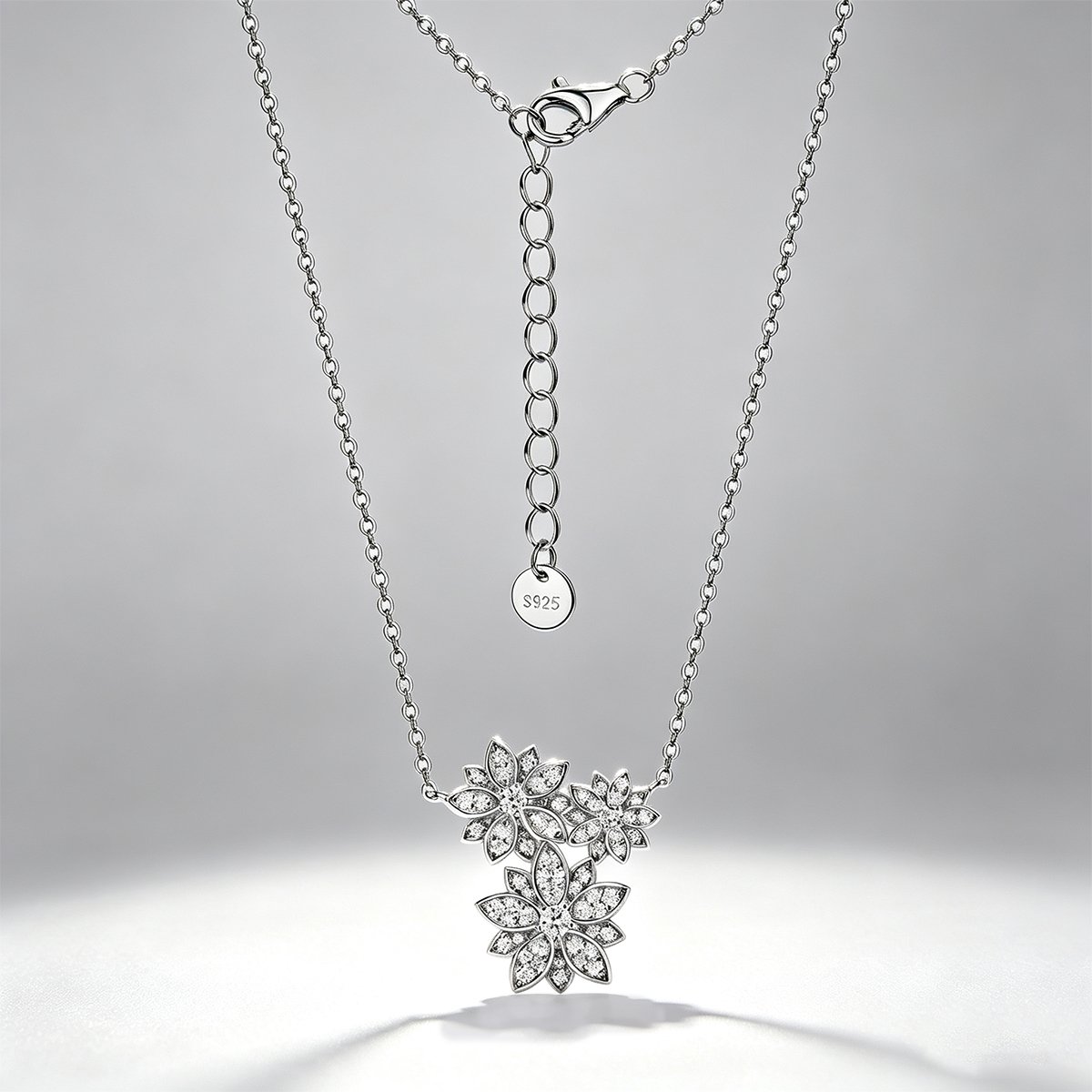 Pavé Moissanite Three-Flower Cluster Necklace – 0.9ct DEW - Image 4