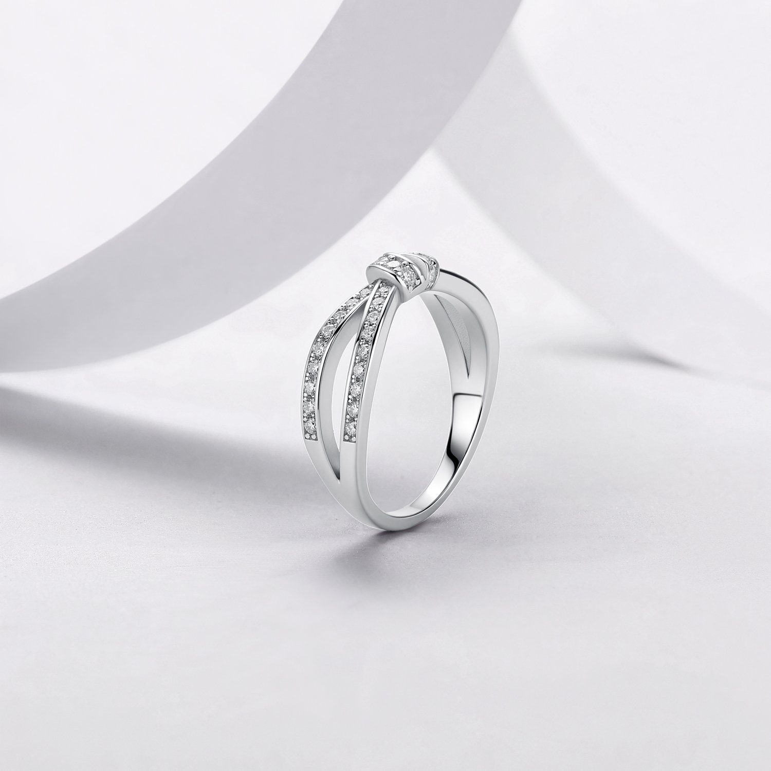 Love Knot Moissanite Crossover Ring – 0.43ct DEW Pavé - alternate view