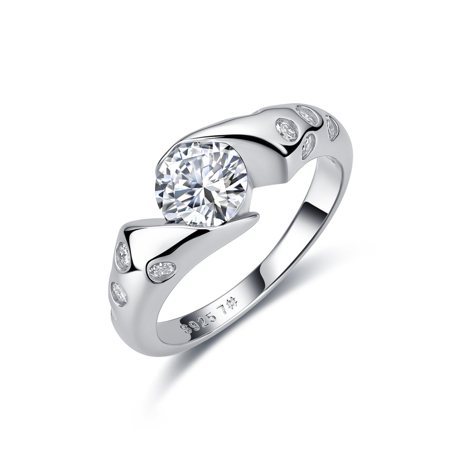 Round Moissanite Bypass Ring – 1.3ct DEW, Flush-Set Accents