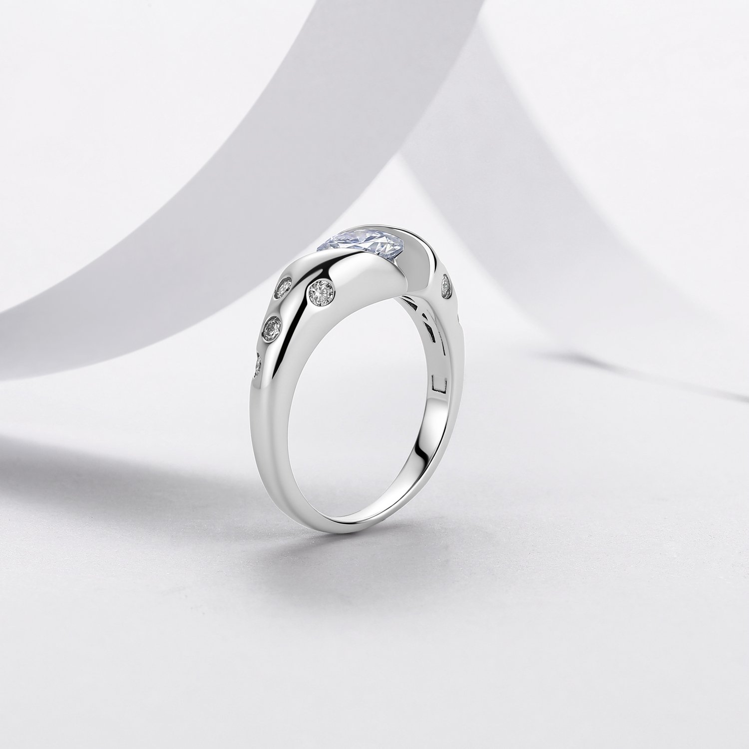 Round Moissanite Bypass Ring – 1.3ct DEW, Flush-Set Accents - alternate view