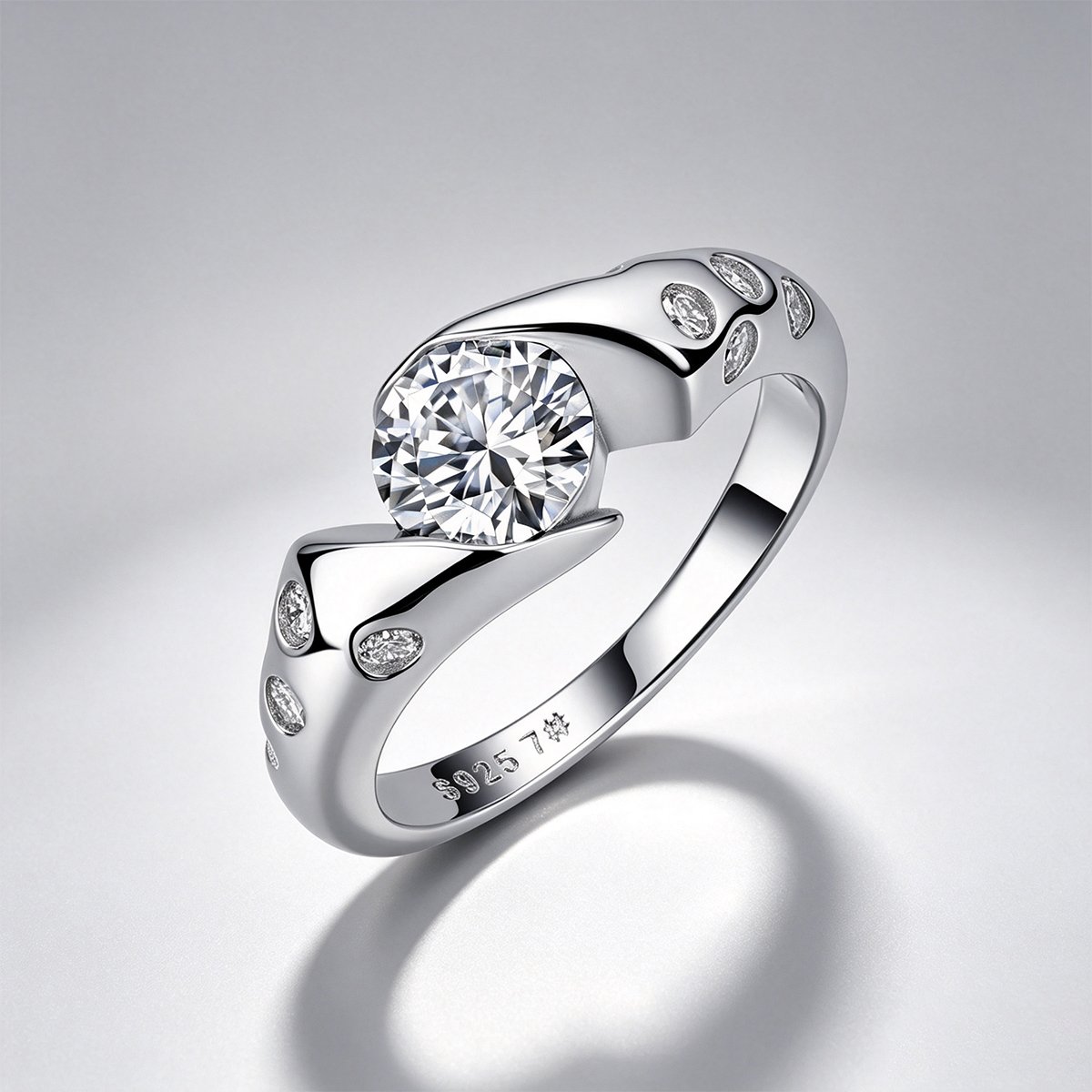 Round Moissanite Bypass Ring – 1.3ct DEW, Flush-Set Accents - Image 3