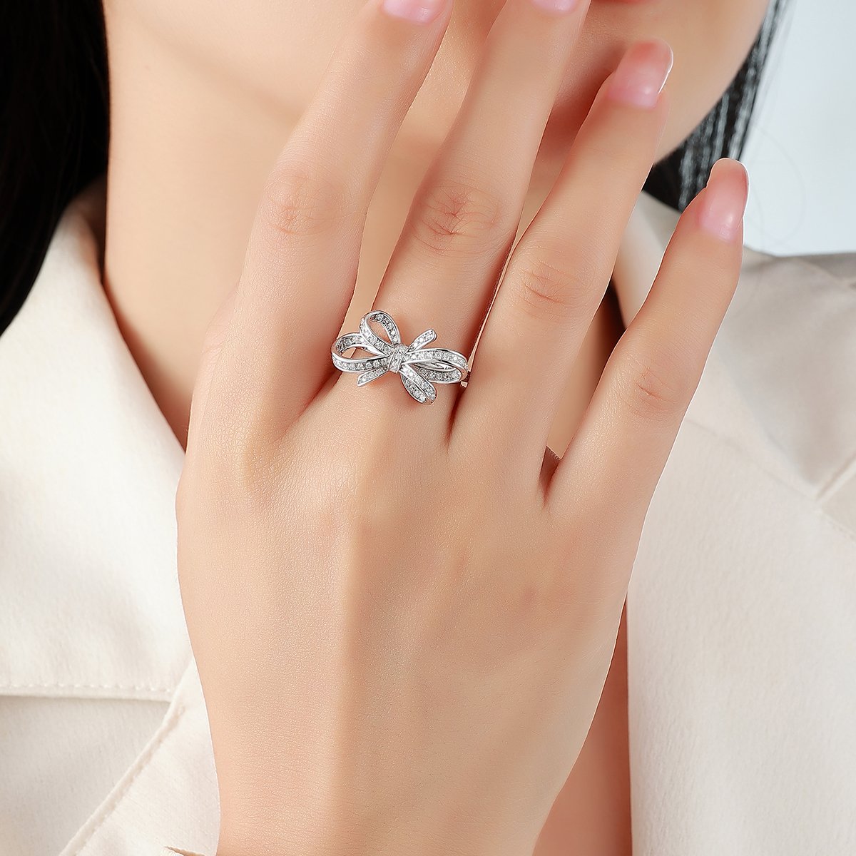 Pavé Moissanite Bow Statement Ring – 0.37ct DEW - Image 4