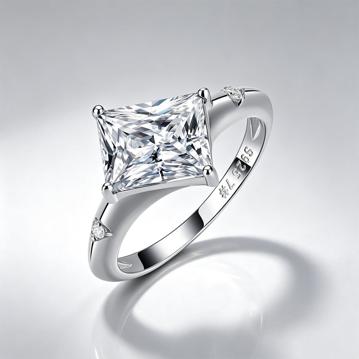 East-West Rectangle Moissanite Solitaire Ring – 3ct DEW - Image 3