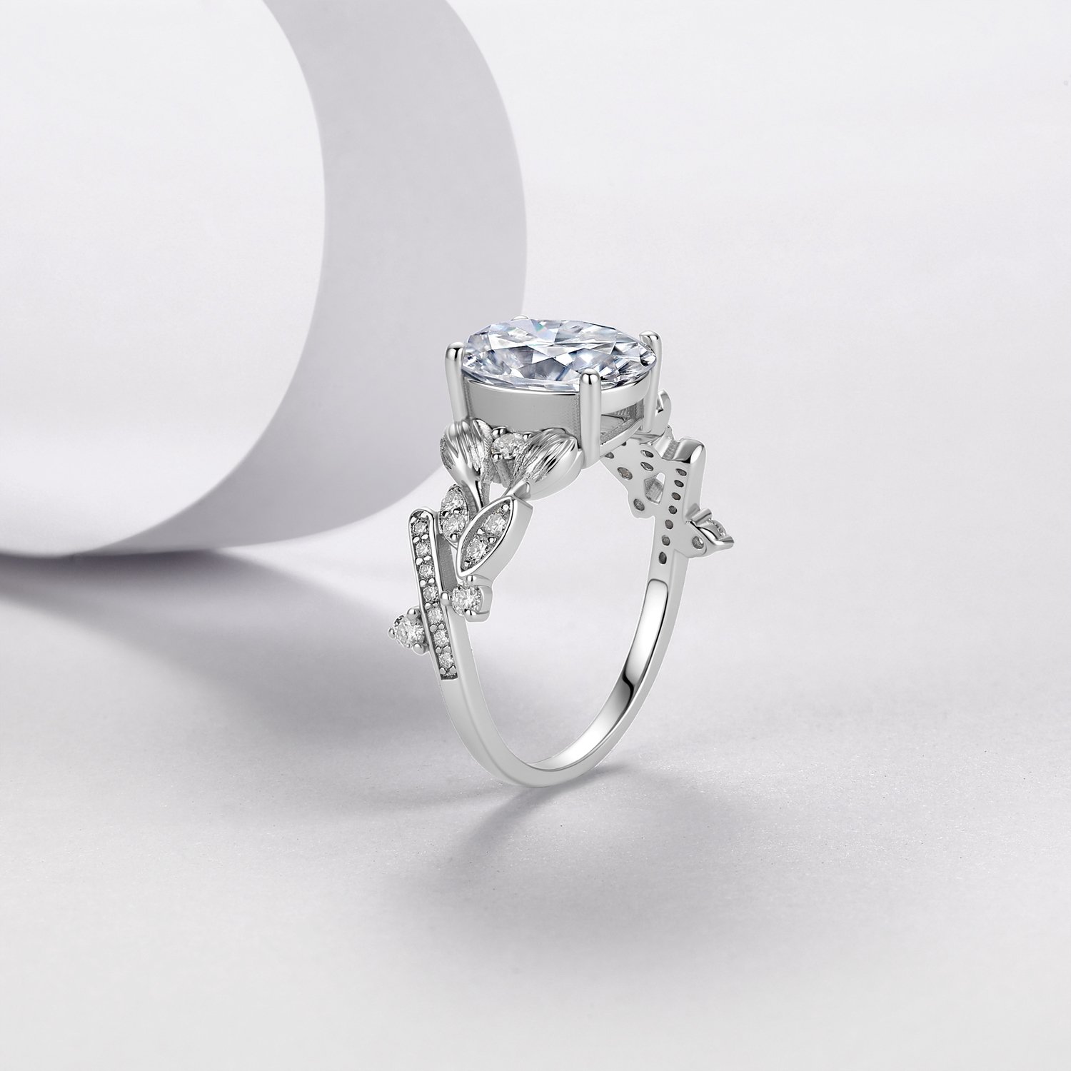 Oval Moissanite Garden Leaf Engagement Ring – 3.3ct DEW - alternate view