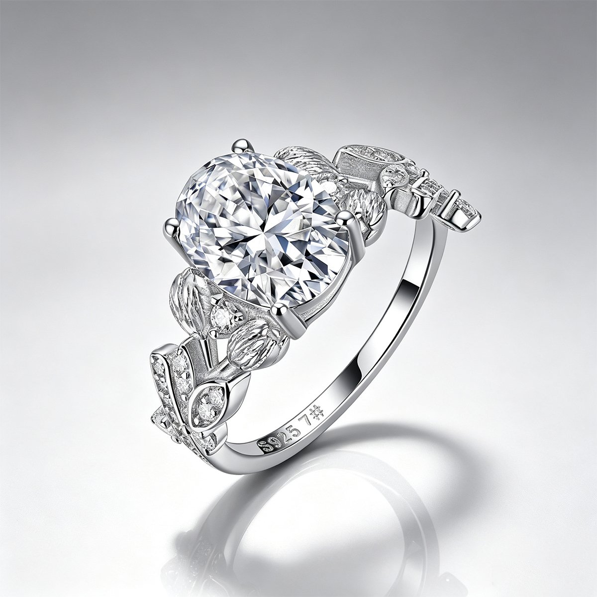 Oval Moissanite Garden Leaf Engagement Ring – 3.3ct DEW - Image 3