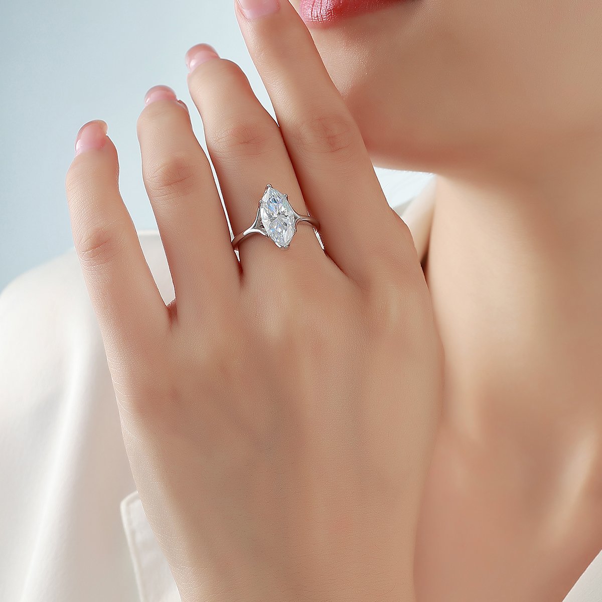 Marquise Moissanite Six-Prong Solitaire Ring – 3ct DEW - Image 4