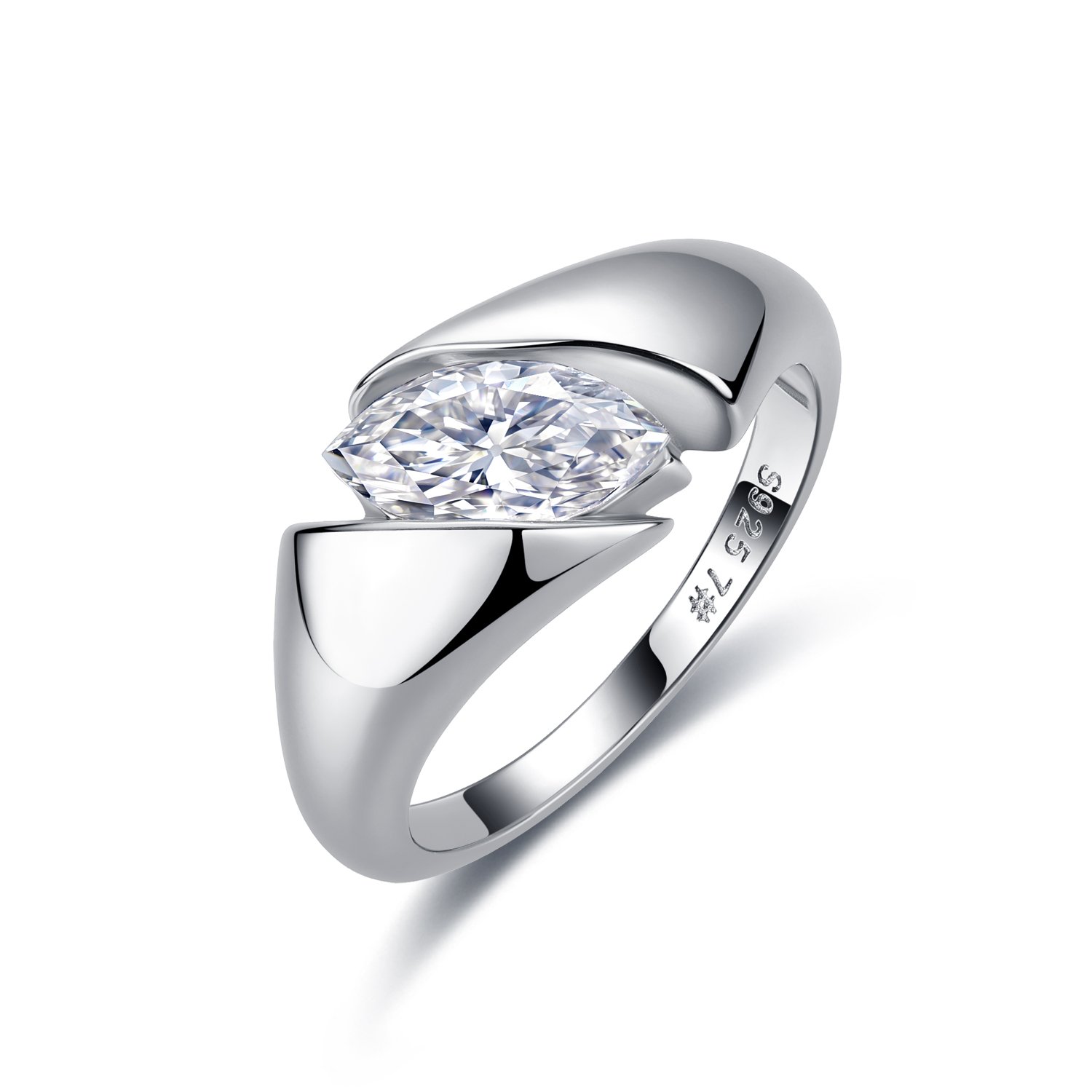 East-West Marquise Moissanite Tension-Style Ring – 1ct DEW
