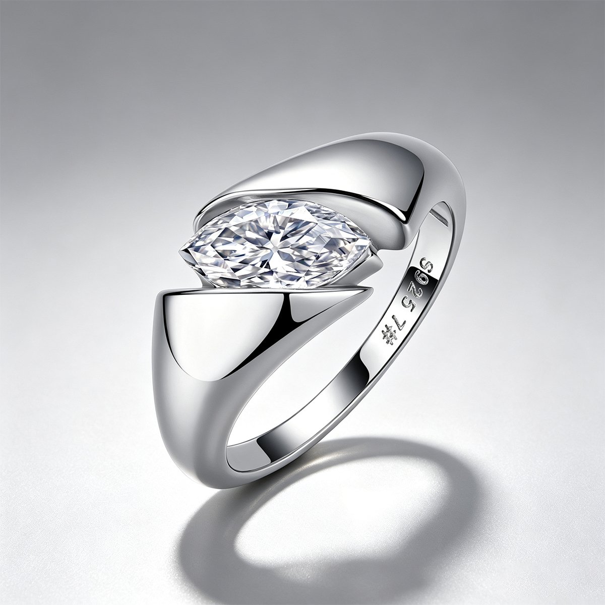 East-West Marquise Moissanite Tension-Style Ring – 1ct DEW - Image 3